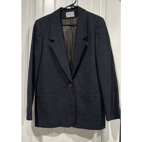 Vintage Miss Pendleton Women's Wool Blend Blazer Jacket Grey Blue Lined Sz 14 - Picture 1 of 9